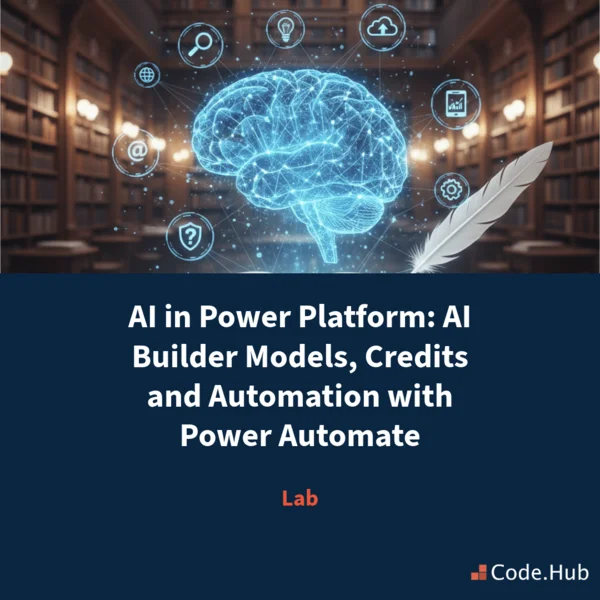 Glowing AI brain with tech icons in a library setting