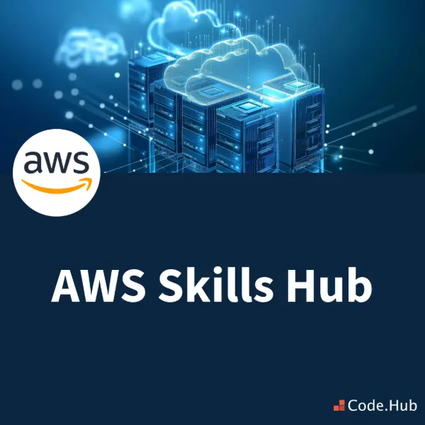 AWS Skills Hub promotional banner with cloud servers graphic